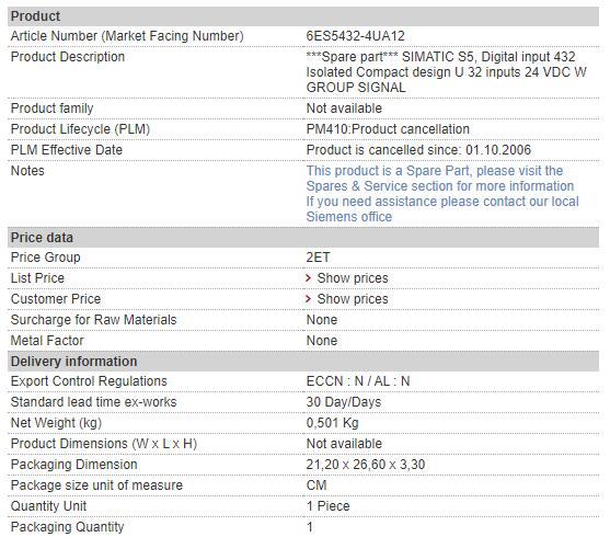 6ES5432-4UA12 6ES5 432-4UA12 Siemens Digital Input Module