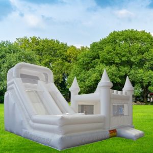 Customized Size White Jumping Castle with Slide and Repair Kit Included