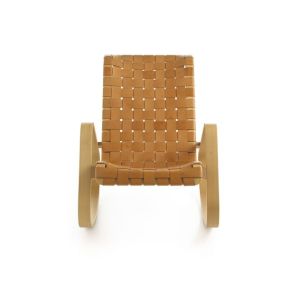Tanned Leather Dondolo Rocking Easy Chair / Yellow Rustic Rocking Chair