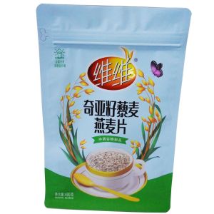 Custom Security Packaging Flat Bottom Pouch With Window Oatmeal Powder