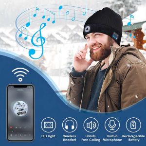 Bluetooth Wireless Headphones Hat With Light Bluetooth Beanie Night Biking