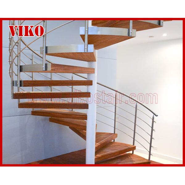 Spiral StaircaseVH36S Tread Beech Aluminum Stair Curved Glass Handrail 304 Stainless Steel 12mm Glass