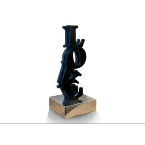 Quality Art Decorative Black &amp; Blue Stainless Steel LOVE Sculpture With Polished Base for sale