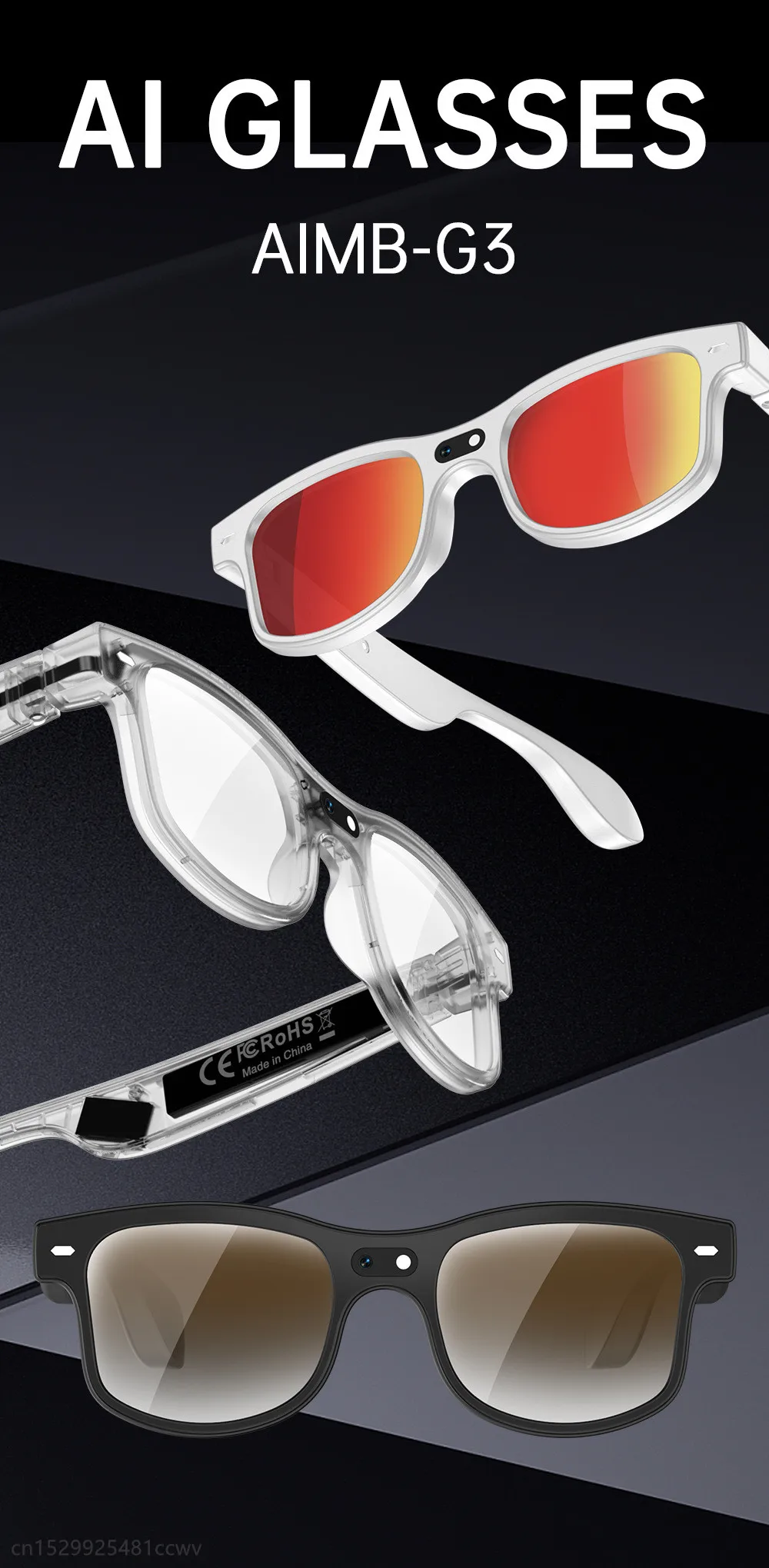 G3 AI Smart Glass With 8MP HD Camera Microphone Speakers