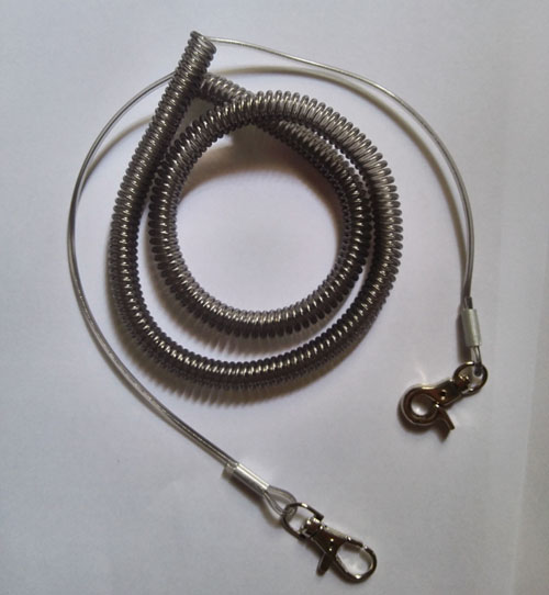 Top quality stainless wire reinforced coil lanyard translcuent gray tackle spiral cord 8M