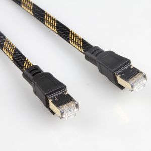Stable RJ45 Cat8 Patch Cable Nylon Braided Black Yellow High Speed