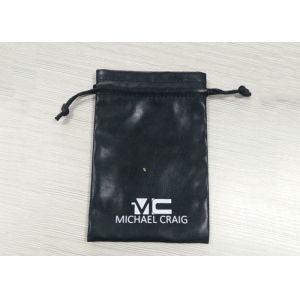Quality Black Leathery Drawstring Jewelry Bags , Suede Drawstring Pouch Screen Printing Logo for sale