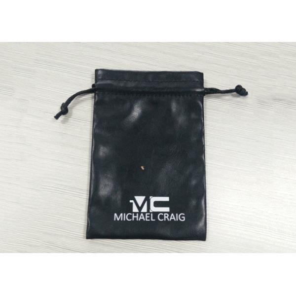 Black Leathery Drawstring Jewelry Bags , Suede Drawstring Pouch Screen Printing