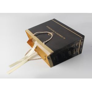 Luxury Glossy Black Gift Bags With Foil Hot Stamping And PP Rope Handle