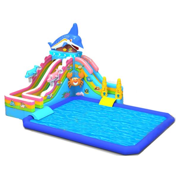Buy Kids Inflatable Water Park With Shark Slide & square water pool at wholesale prices