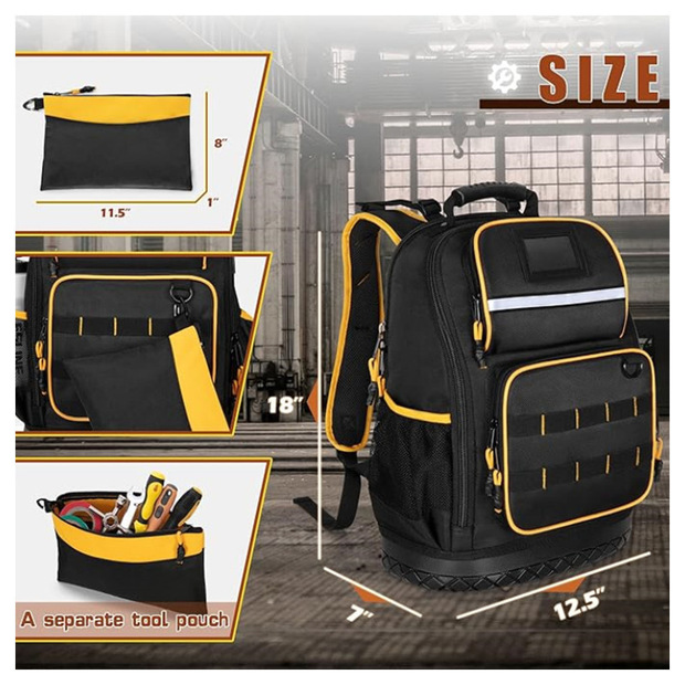 Heavy Duty Portable Contractor Working Kit Bag Rugged Multi-pockets Tool Backpack