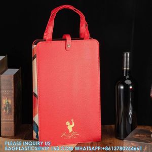 Wine Carrier Tote Bag, 2 Bottles Leather Wine Gift Bag, Reusable Champagne