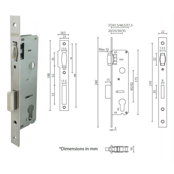 Certifire Stainless Steel Mortice Door Lock for Fire Door 4 hour EN1634 Fire Tested EN12209 and CE Marking