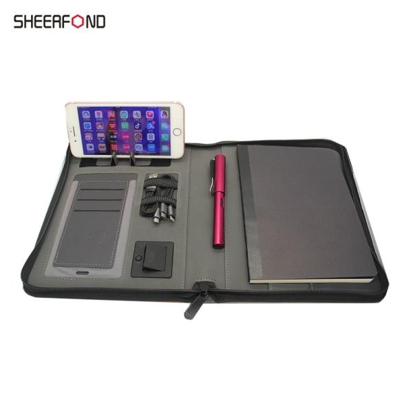 Buy Luxury A5 PU Leather Wireless charger Notebook With Power Bank at wholesale prices