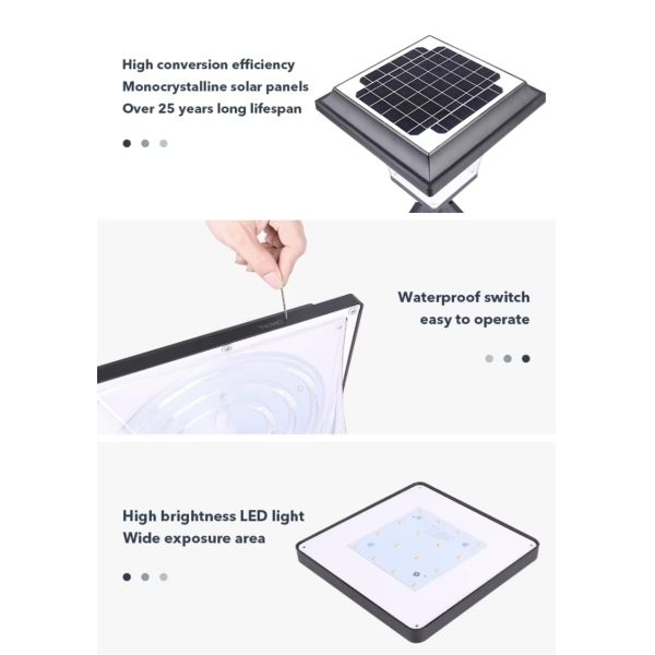 LED Solar Pillar Light With Smart Light Sensor Weather-Resistant Design for Villa Courtyard Driveway Pillars