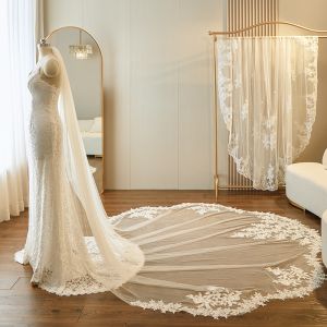 Unique Customized 3.5m*1.3m Wholesale Long Cathedral Appliqued Lace Sequins