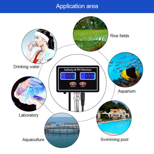 DC6V Seawater 2 In 1 Aquarium Salinity Digital PH Meter