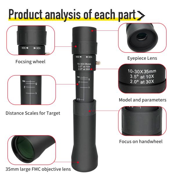 Zoom 10-30x35 10-30x42 Monocular Telescope Waterproof With Phone Mount Tripod