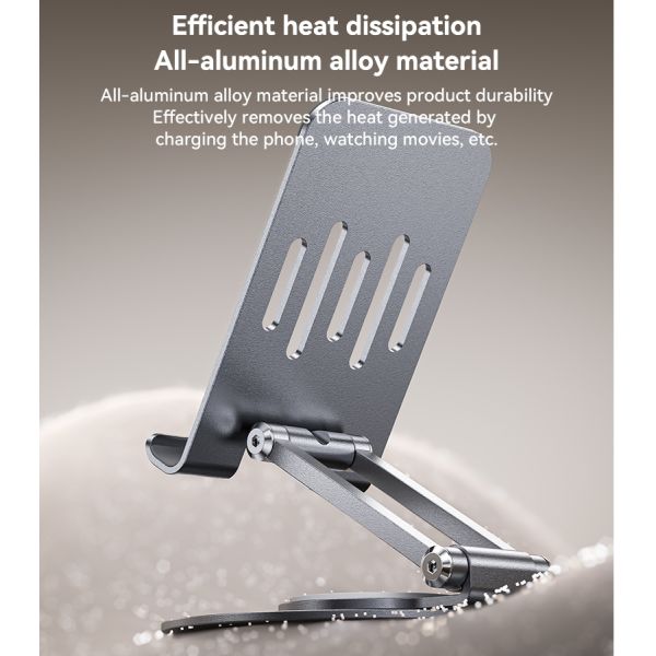 Foldable Aluminum Alloy Phone Holder with Adjustable Height and 360° Rotation for Stable Placement