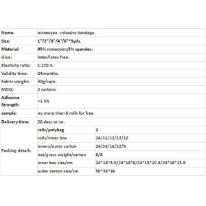 Delicate colors nonwoven cohesive elastic bandage, Extra strong porous custom