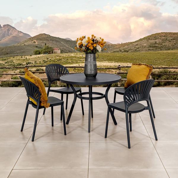 Round Dining Table and L 52 x W45 x H83cm Chair Size Set for Outdoor Living by AJUNION