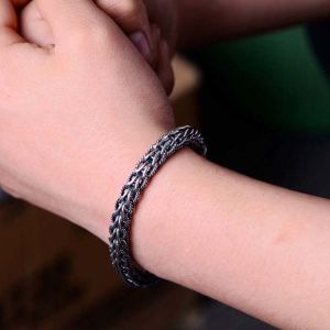 Retro Handmade 925 Sterling Silver Rope Chain Mens Bracelet(060670)