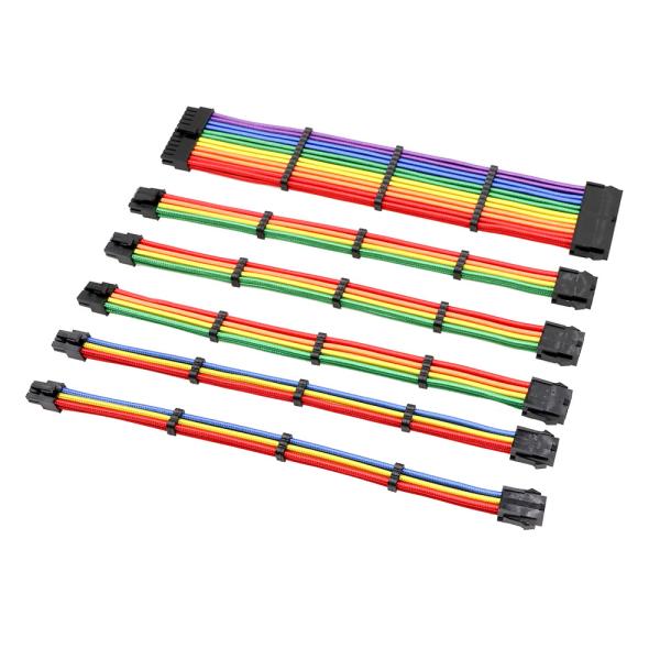 ATX Braided Sleeved Power Supply Cable Kits 1* 24 Pin 1*4 + 4 Pin EPS , 2* 6+2 Pin PCI-e , 2*6 Pin Extension Cable Kit