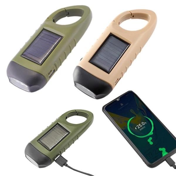 Buy LED Solar Powered Flashlight USB Charging Hand Crank Dynamo Flashlight Survival Gear Fishing Flashlight Clip for Outdoor at wholesale prices