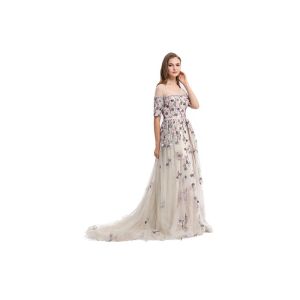Soft Tulle Neck Embroidery Flower Wedding Bridesmaid Dresses Half Sleeve