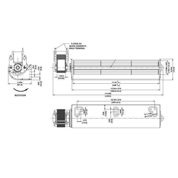 45mm X 300 AC Cross Flow Blower Fan 37W 0.56A Air Flow Blower System