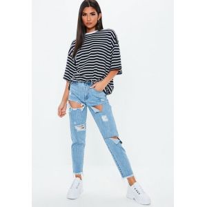 Oversized Custom Stripe Drop Shoulder T Shirt Printing