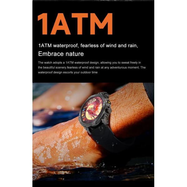 KC86 Men Smart Watch 1.43 Inch HD Large Screen BT Call Flashlight Compass Smart Watch 450mAh