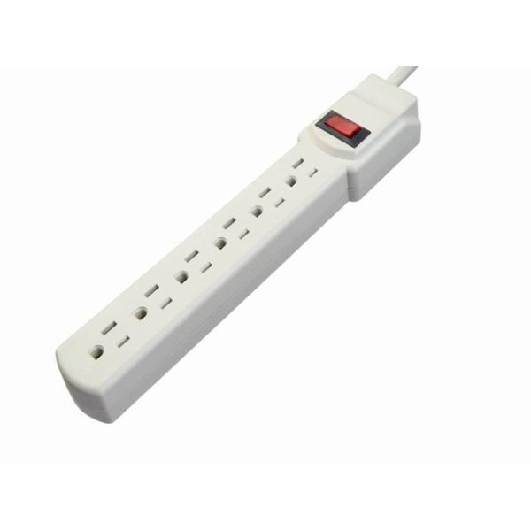 Beige 6 Outlet North American Standard Electric Extension Sockets Power Strip Socket 14AWG Cable 3FT for Home Appliances