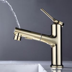 Brass Pull-Out 360°Swivel Single Hole Single Handle Basin Mixer In Grey Matte