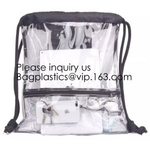 Clear Drawstring Bag - PVC Drawstring Backpack with Mesh Side Pockets for School, Music Festivals, Sporting Events, Trav