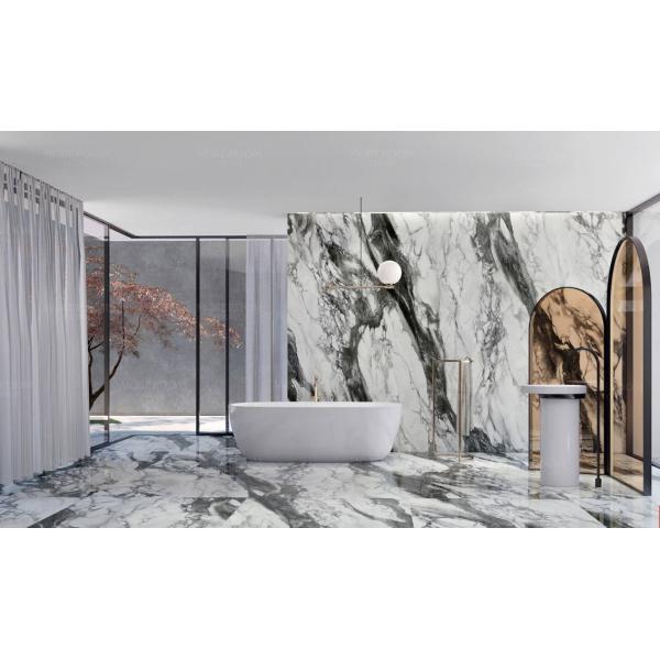 Polished Glazed Slab Marble Bathroom Vanity with Blanco Carrara Sintered Stone Top