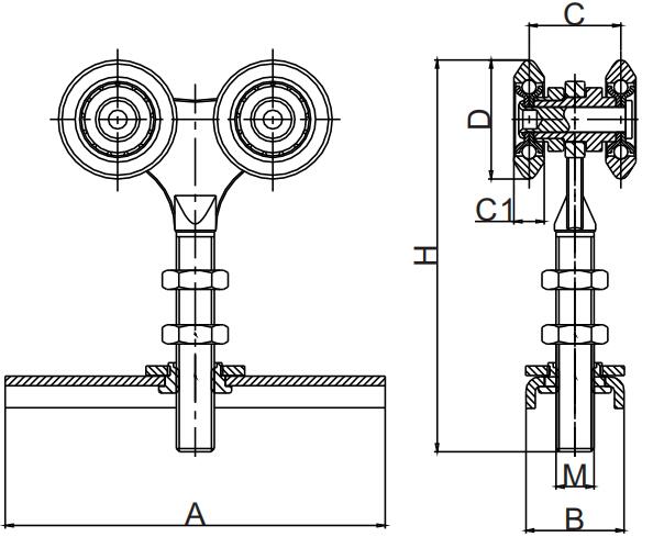 Galvanized Stainless Steel Heavy Duty Hanging Door Rollers Hardware 55mm