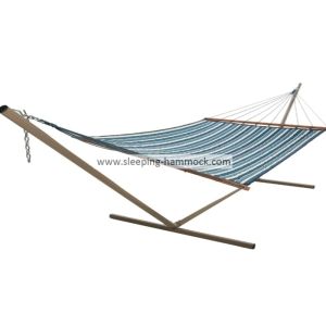 Lightweight Folding Quilted Fabric Hammock , Blue And White Striped Hammock