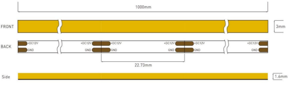 Indoor 528led/M COB LED Strip 3000K DC12V Ultra Slim 3MM Width IP20/IP65 With CE/ROHS