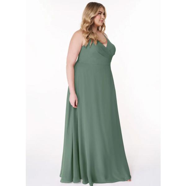 Sexy V-Neck Plus Size Chiffon Evening Dress Long Spaghetti Straps V-neck Princess A-Line Keyhole Pleated Sleeveless