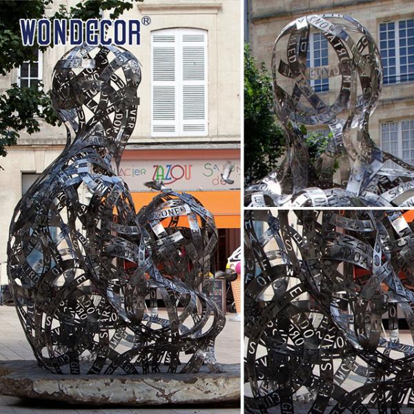 Large outdoor metal art abstract ribbon hollow letter figure stainless steel sculpture