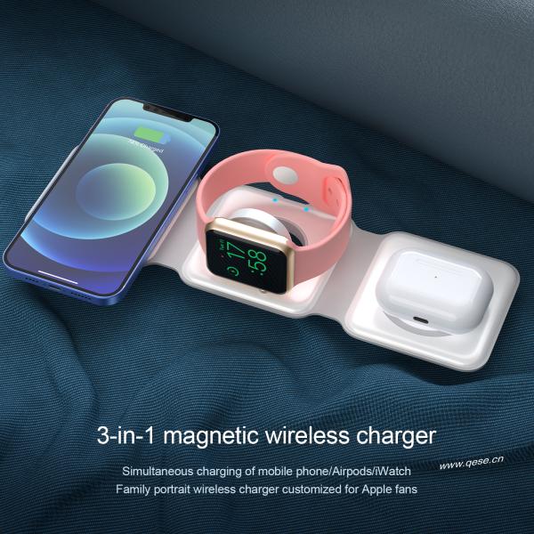 15W Magnetic Folding Wireless Charger for iPhone AirPods and Watch 3 Multiple Smart