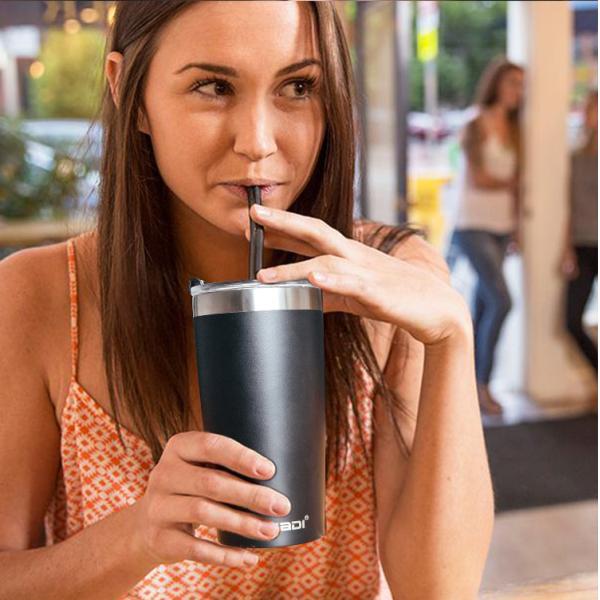 Popular 20 oz Stainless Steel Mug With Lid And Straw, Double Wall Travel Coffee Mug With Straw/