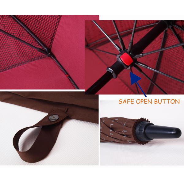 Double Layer Auto Open Golf Umbrella with Black Matt Fiberglass Pole and Rubber Grip