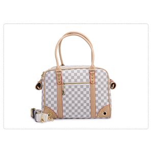 High Quality PU Leather Double Layer Classic Grid Pet Carriers