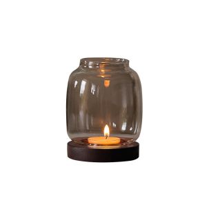 Lantern Shaped Frosted Transparent Glass Candlestick With Aluminum Cap