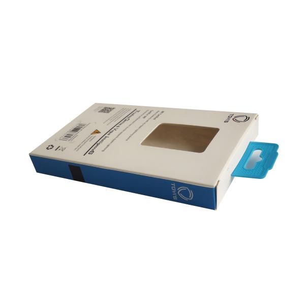 Recyclable Blue Electronics Cardboard Box With PVC Windows Earphone Packaging