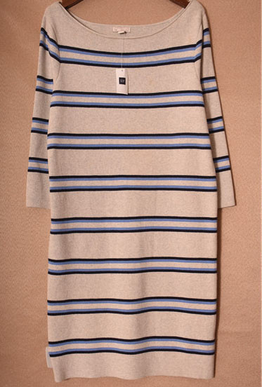 Buy Crew Neck Ladies Dress Clothing Warm Pure Cotton Striped Sweater Dress at wholesale prices
