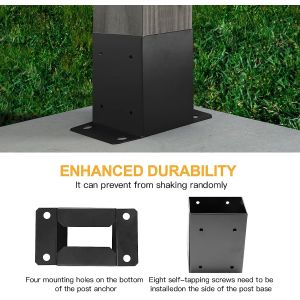 4 x 4 Post Base Inner Size 3.6"x3.6"Deck Post Base Heavy Duty Metal Black Powder