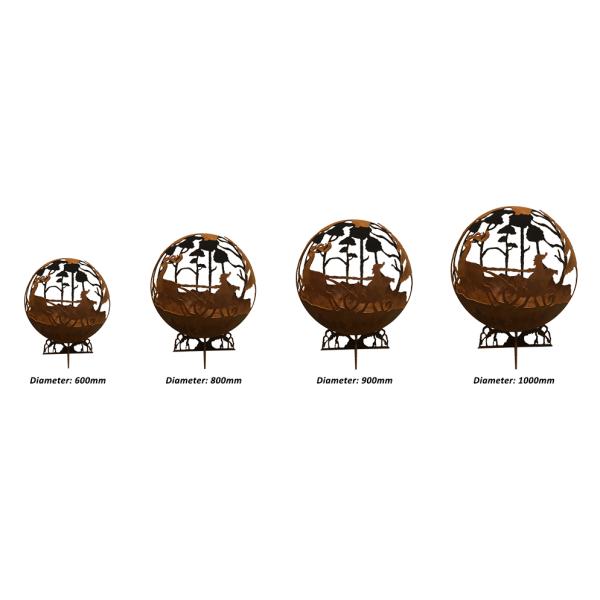 4 dimensions - Customized Outdoor Landscape Steel Sphere Firepit Weathering Steel Fire Bowl